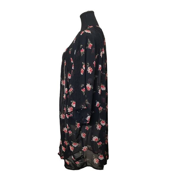 Express Women's Black Floral Sheer Kimono Cardigan Open Front 3/4 Sleeve Size L - Picture 3 of 9